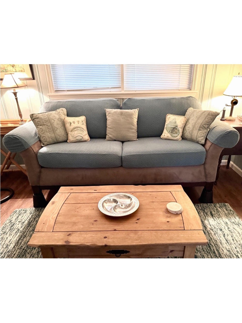 🌐SOOTHING HOME🌐 6-PC OCEAN BLUE HERRINGBONE SEAT, BACK, ARM “HERO SOFA COVERS”
